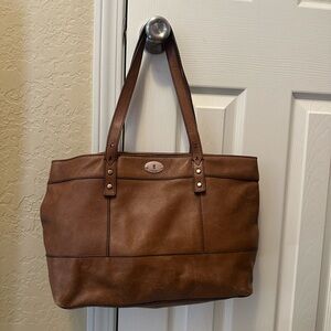 Fossil Long Live Vintage Rih Brown Pebbled Cowhide Leather Tote Shoulder Bag